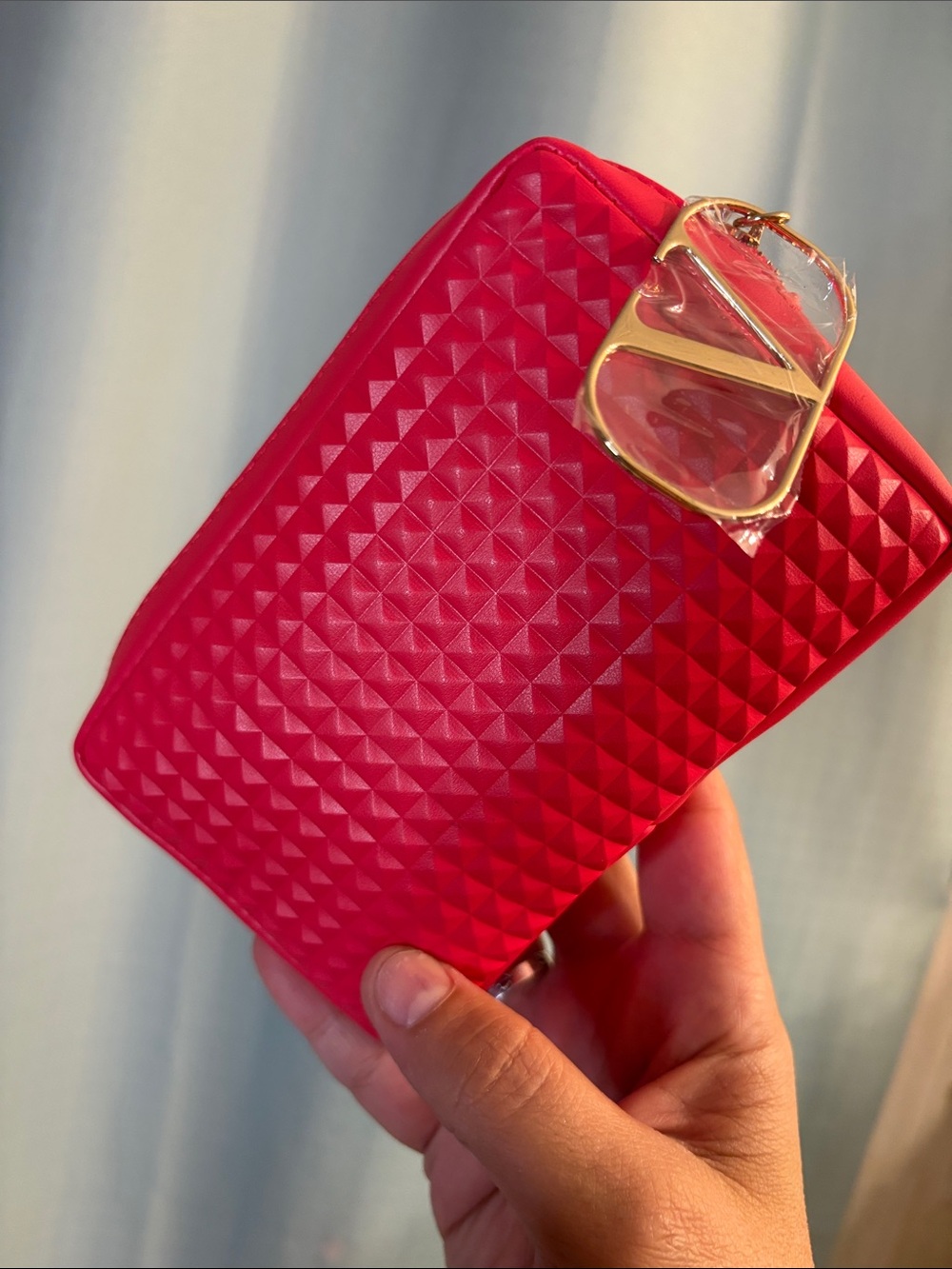 Valentino Red Quilted Cosmetic Pouch with Gold Hardware